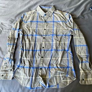 EUC Banana Republic gray + blue windowpane shirt